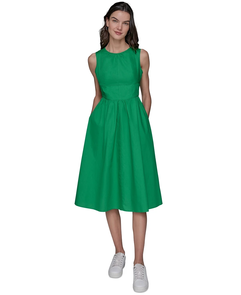 Karl Lagerfeld Paris Women's Poplin Bow-Back A-Line Dress