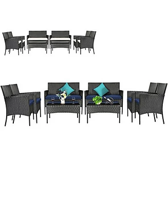 Gymax Piece Patio Rattan Conversation Set Outdoor Furniture Set w/ Cushions