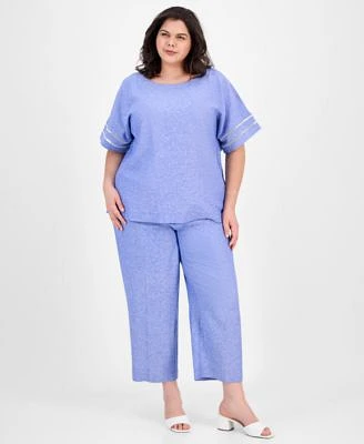 Anne Klein Plus Size Button Back Blouse Wide Leg Pants