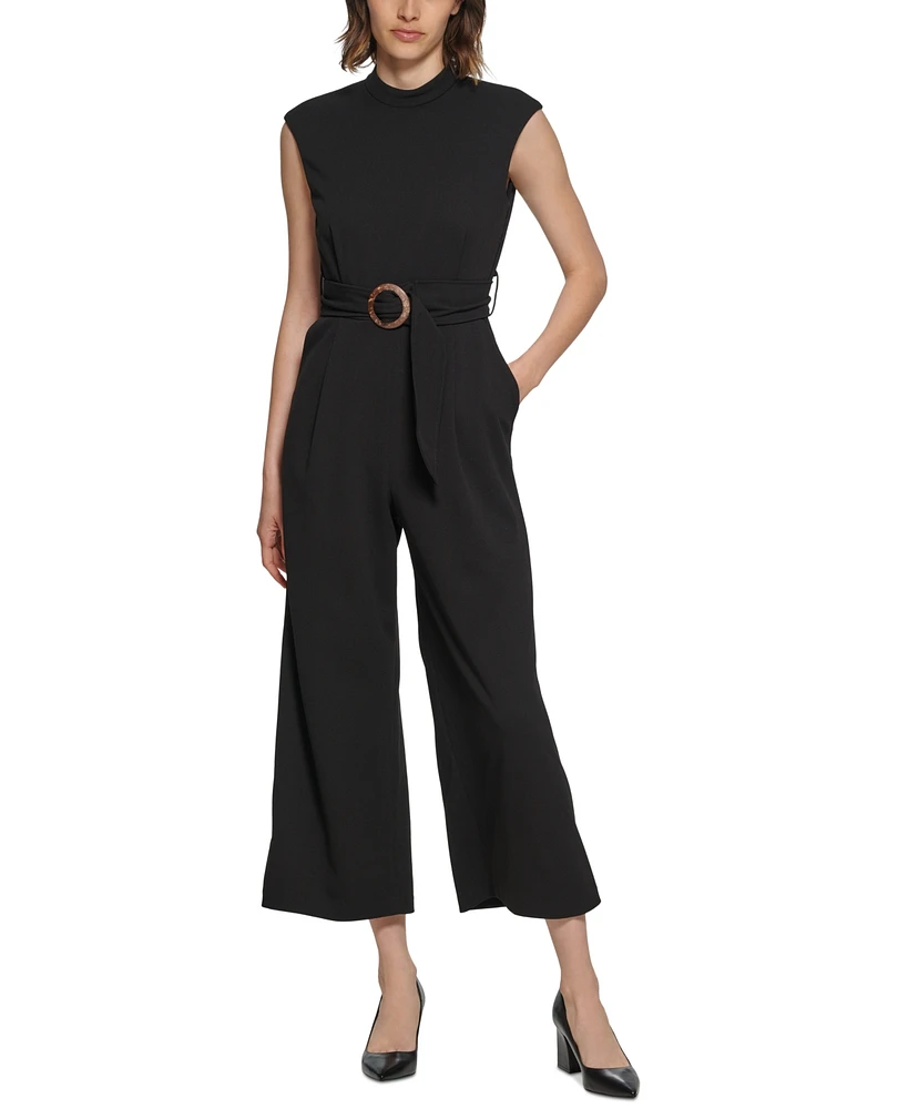 Calvin Klein Women's Crepe Belted Straight-Leg Jumpsuit