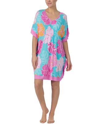 Ellen Tracy Women's Short Floral V-Neck Sleep Caftan