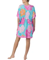 Ellen Tracy Women's Short Floral V-Neck Sleep Caftan