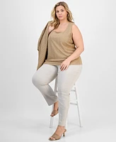 Kasper Plus Herringbone Knit Square-Neck Tank Top