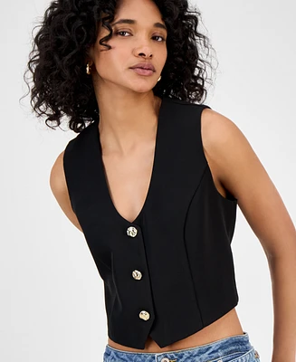 Bar Iii Women's V-Neck Button-Front Sleeveless Vest, Exclusively at Macy's