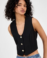 Bar Iii Women's V-Neck Button-Front Sleeveless Vest, Exclusively at Macy's