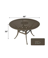 Mondawe -inch Powder Coated Cast Aluminum Outdoor Dining Table with Umbrella Hole