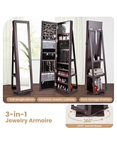 360° Rotatable 2-in-1 Lockable Jewelry Cabinet with Full-Length Mirror