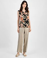 Kasper Women's Floral Raglan Cap-Sleeve V-Neck Blouse