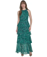 Tommy Hilfiger Women's Floral-Print Halter-Neck Tiered Sleeveless Dress