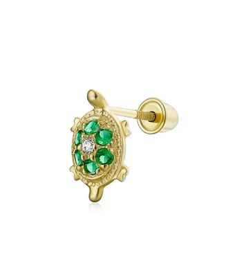 Bling Jewelry Tiny Daith Nautical Green Turtle 14K Gold Cartilage Ear Stud Earring Helix Screwback