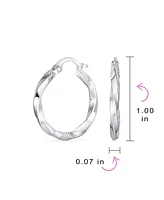 Bling Jewelry Timeless Slender Wire Rope Hoop Huggie Earrings Sterling Silver 1 Inch Diameter