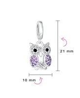 Bling Jewelry Wise Graduate Owl Bird Purple Cz Charm Bead Students Sterling Silver Fits European Bracelet
