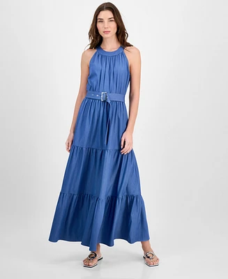 T Tahari Women's Tiered Fit & Flare Halter Maxi Dress