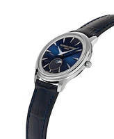 Frederique Constant Men's Swiss Moneta Moonphase Navy Leather Strap Watch 37mm
