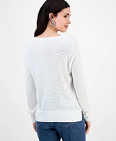 I.n.c. International Concepts Petite Pointelle Crewneck Sweater, Exclusively at Macy's