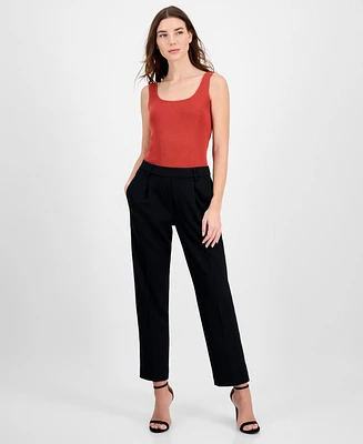 T Tahari Women's Solid-Color Twill Crepe Straight-Leg Pants