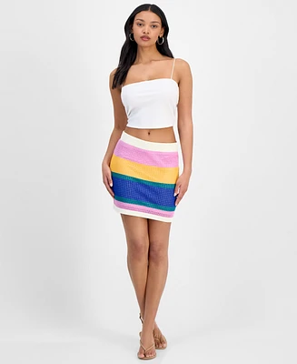 Bar Iii Women's Striped Crochet Mini Skirt, Exclusively at Macy's