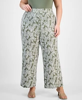 Kasper Plus Printed Wide-Leg Pull-On Pants