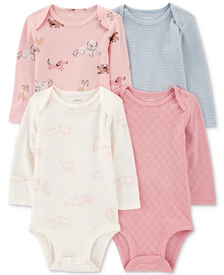 Carter's Baby Girls Cotton Puppy Long-Sleeve Bodysuits, 4 Pack