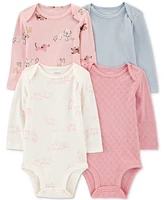 Carter's Baby Girls Cotton Puppy Long-Sleeve Bodysuits, 4 Pack