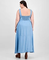Vince Camuto Plus Square-Neck Tiered Maxi Dress