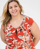 Kasper Plus Printed Keyhole Camisole Top