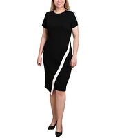 Ny Collection Petite Short Sleeve Asymmetrical Hem Dress