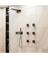 Mondawe Thermostatic Wall Mounted Complete Shower System with Digital Display and Body Jets