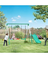 Qaba Metal Swing Set with Slide, Heavy Duty Swing Set,