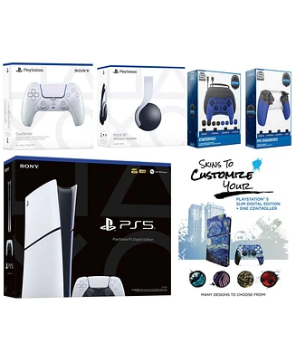 Sony Playstation 5 Slim Digital with White Pulse Headset, Extra Volcanic Red Controller, Gamer Kit, Trigger Kit and MightySkins Decal Voucher + 1 Year