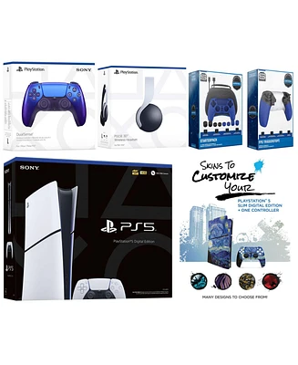Sony Playstation 5 Slim Digital with White Pulse Headset, Extra Volcanic Red Controller, Gamer Kit, Trigger Kit and MightySkins Decal Voucher + 1 Year