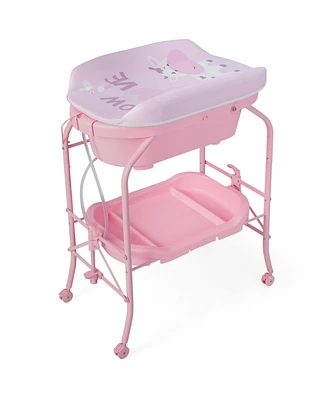 Folding Baby Changing Table with Bathtub and 4 Universal Wheels