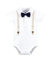 Hudson Baby Boys Cotton Bodysuits, Beige Navy Suspender, Months