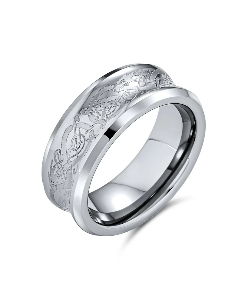 Bling Jewelry Celtic Knot Dragon Inlay Couples Concave Titanium Promise Band Ring Black Silver Gold Tone Comfort Fit 8MM