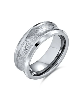 Bling Jewelry Celtic Knot Dragon Inlay Couples Concave Titanium Promise Band Ring Black Silver Gold Tone Comfort Fit 8MM