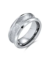 Bling Jewelry Celtic Knot Dragon Inlay Couples Concave Titanium Promise Band Ring Black Silver Gold Tone Comfort Fit 8MM