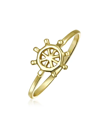 Bling Jewelry Minimalist Simple Midi Knuckle Thin 1MM Band Stackable Nautical Wheel Ring Gold Plated Sterling Silver
