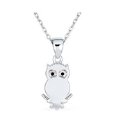 Bling Jewelry Opalescent Pet Animal Golden Yellow Created Opal Wide Eye Lucky Wise Bird Owl Necklace Pendant .925 Sterling Silver
