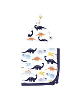 Hudson Baby Baby Boys Hudson Gown, Swaddle Blanket and Cap or Headband, Hugasaurus, 0-6 Months