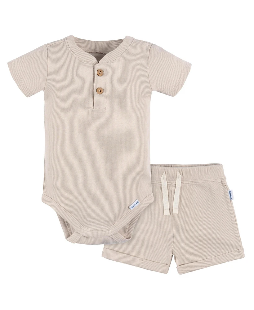Gerber Baby Boys Henley Bodysuit and Shorts Set