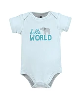 Hudson Baby Boys Cotton Bodysuits, Hello World Safari, Preemie