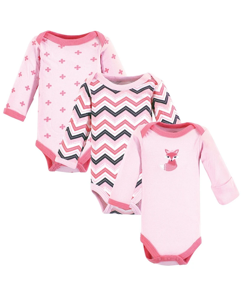 Luvable Friends Baby Girls Preemie Long Sleeve Bodysuits 3pk, Foxy, Preemie