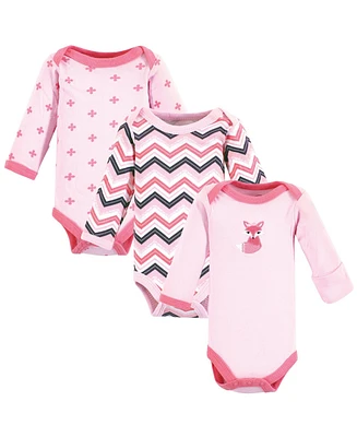 Luvable Friends Baby Girls Preemie Long Sleeve Bodysuits 3pk, Foxy, Preemie