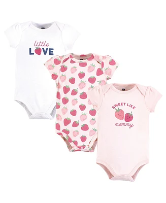 Hudson Baby Girls Cotton Bodysuits, Strawberry Love, 0-3 Months