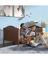 2-in-1 Classic Convertible Wooden Toddler Bed with 2 Side Guardrails for Extra Safety