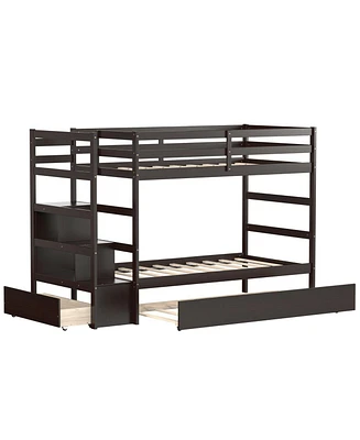 Twin Over Twin Bunk Bed with Storage Shelf and Drawer