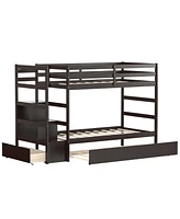 Twin Over Twin Bunk Bed with Storage Shelf and Drawer