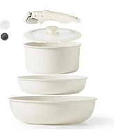 Carote Nonstick Cookware Sets, Non Stick Pots and Pans Set Detachable Handle, Kitchen Cookware Sets with Removable Handle, Stackable Rv Cookware for C