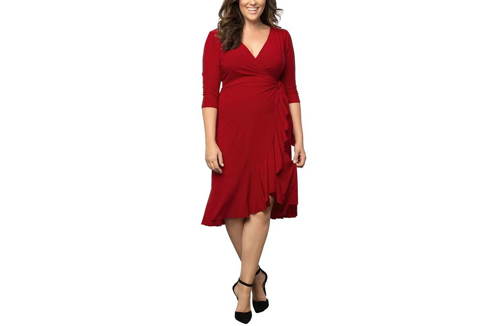 Kiyonna Women's Plus Whimsy Ruffled Midi Wrap Dress