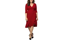 Kiyonna Women's Plus Whimsy Ruffled Midi Wrap Dress